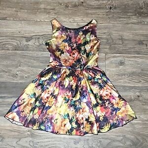 Floral party dress girls 6/7 multicolored artsy beautiful print